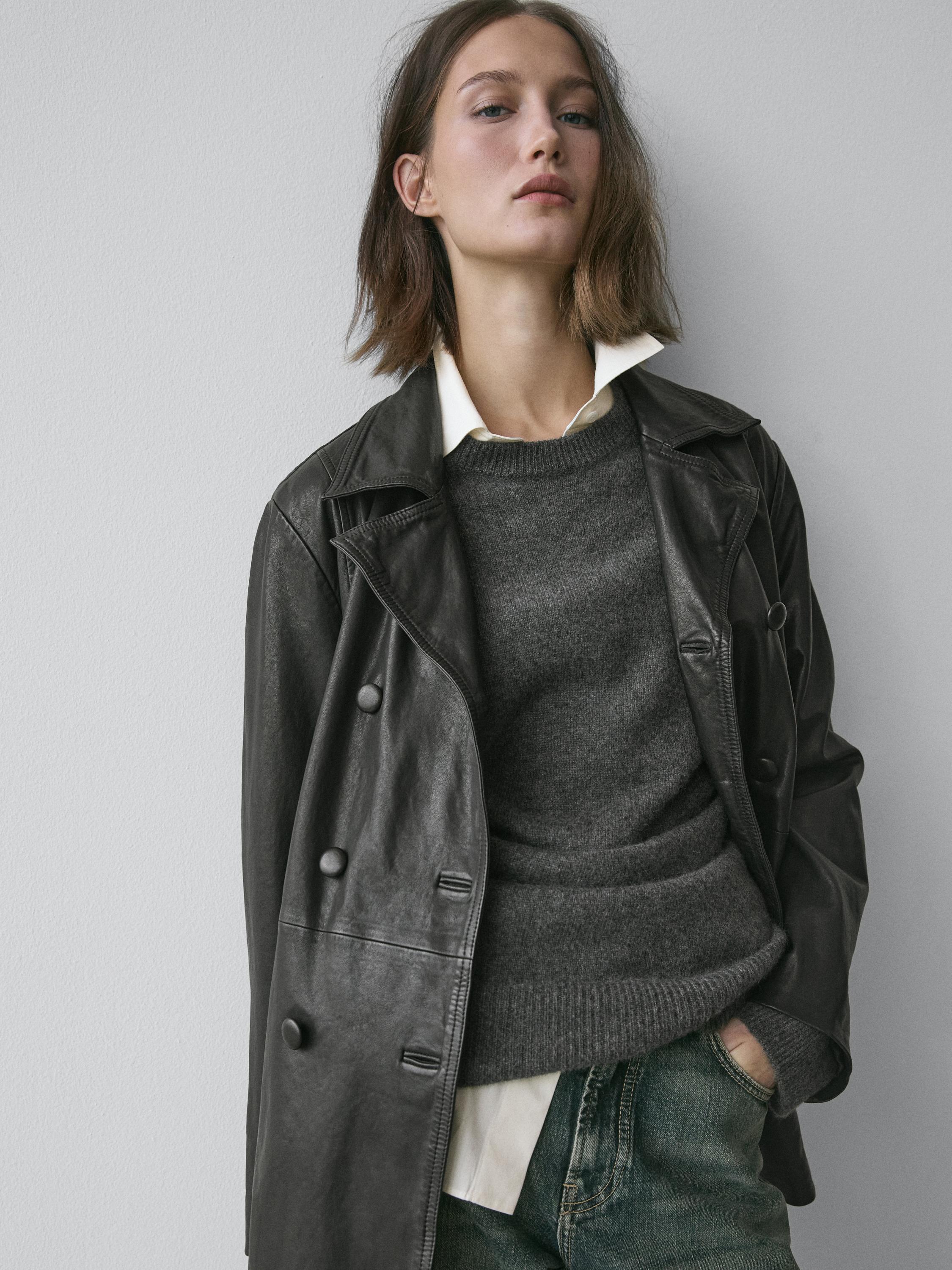 Nappa leather jacket with belt detail